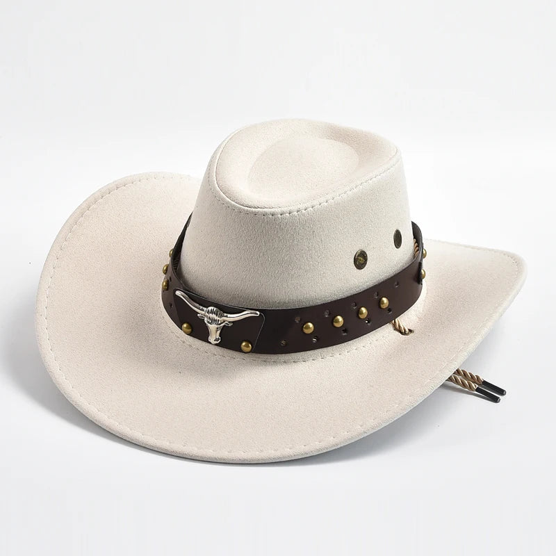 Chapeau de cow-boy à jugulaire tressée réglable, six coloris, blanc
