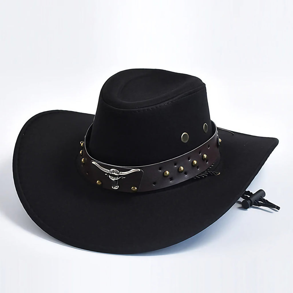 Chapeau de cow-boy à jugulaire tressée réglable, six coloris, noir