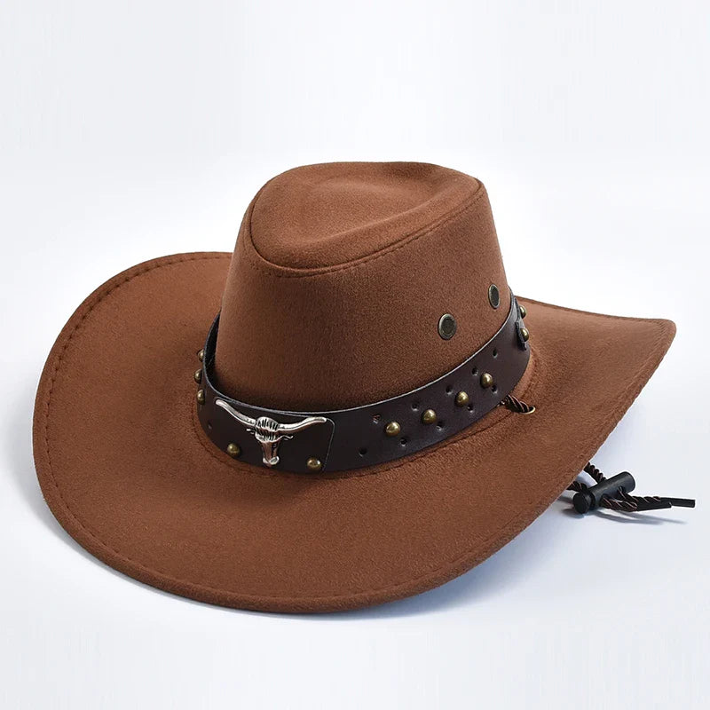 Chapeau de cow-boy à jugulaire tressée réglable, six coloris