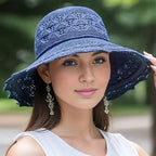Chapeau de soleil femme anti UV, cinq coloris, bleu marine