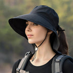 Chapeau de soleil femme à large bord et couvre-nuque amovible, noir