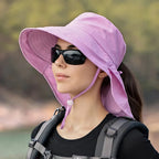 Chapeau de soleil femme à large bord et couvre-nuque amovible, lilas