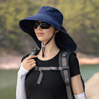 Chapeau de soleil femme à large bord et couvre-nuque amovible