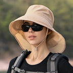Chapeau de soleil femme à large bord et couvre-nuque amovible, beige