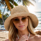 Chapeau de soleil femme pliable à large bord, quatre coloris, beige