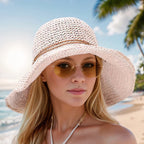 Chapeau de soleil femme pliable à large bord, quatre coloris, rose