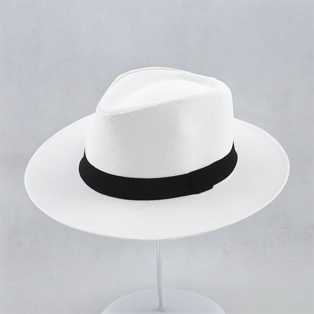 Chapeau Panama à large bord, tour de tête réglable 54 à 59 cm, blanc
