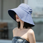 Bob femme réversible rayé ou uni, large bord anti-UV, bleu marine