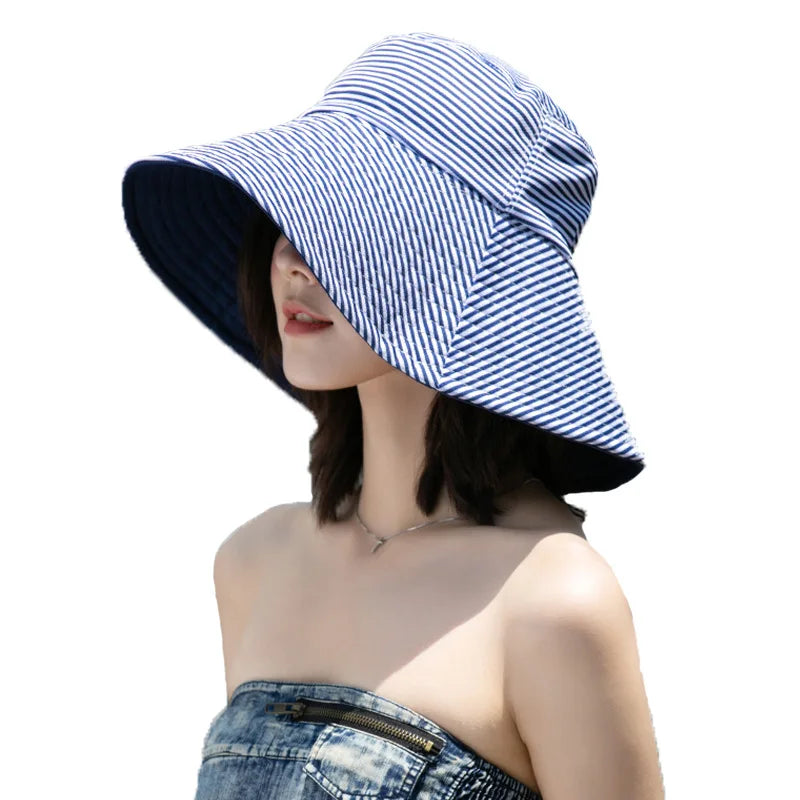 Bob femme réversible rayé ou uni, large bord anti-UV