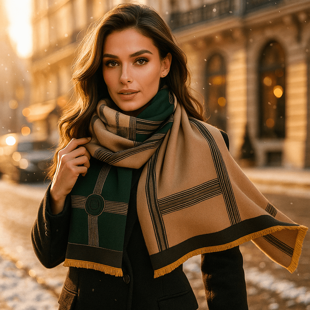 Écharpe d'hiver femme en maille ample, reflets brillants discrets