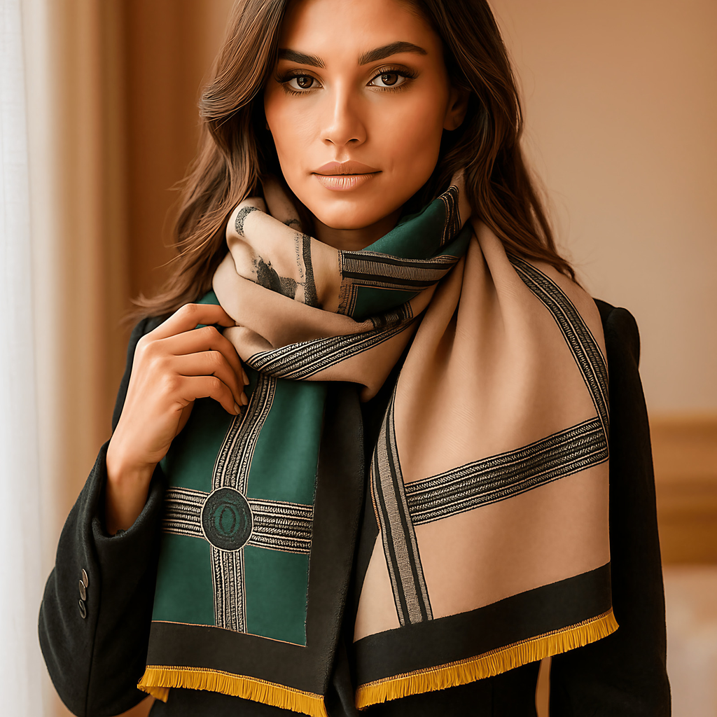 Écharpe d'hiver femme en maille ample, reflets brillants discrets, vert
