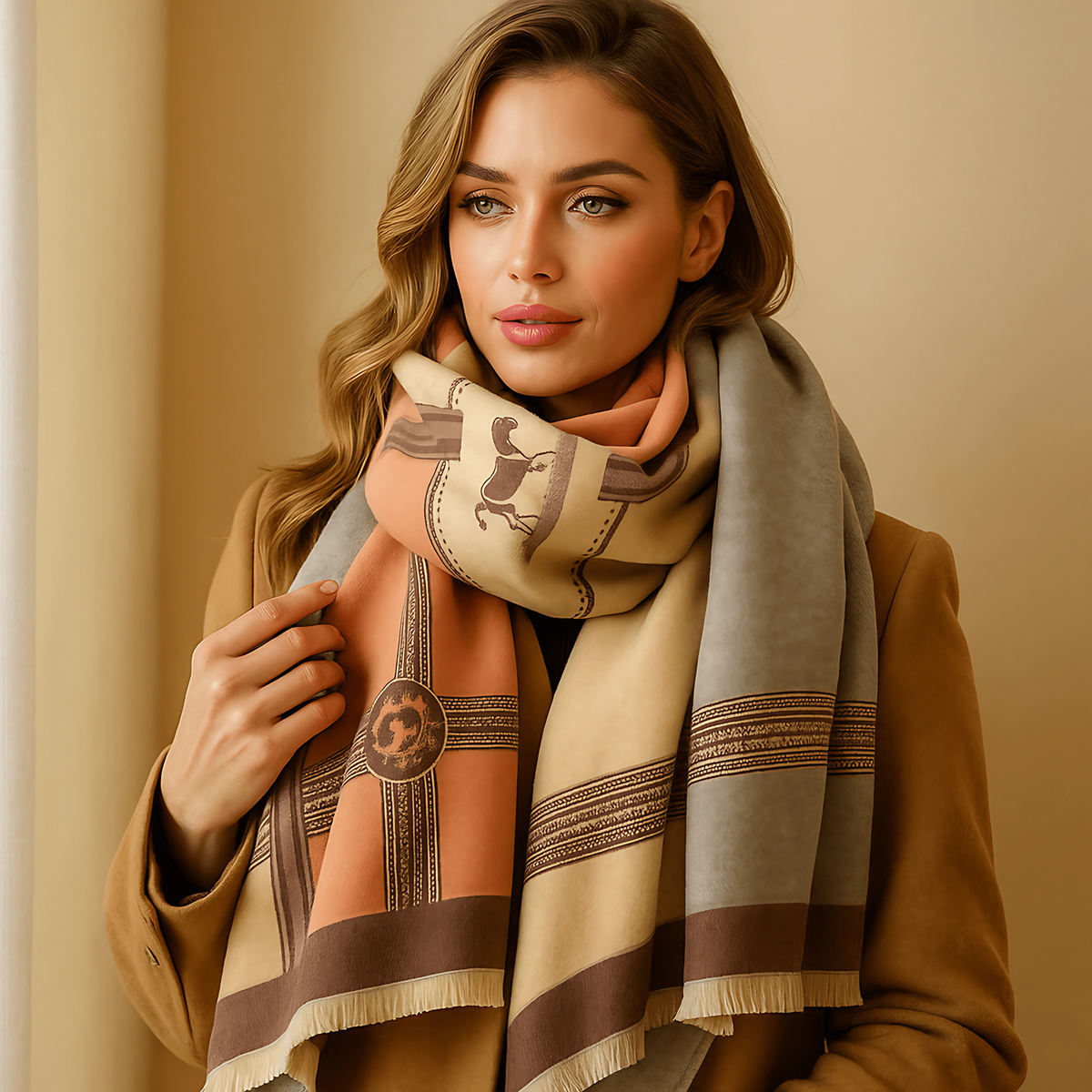 Écharpe d'hiver femme en maille ample, reflets brillants discrets, rose clair