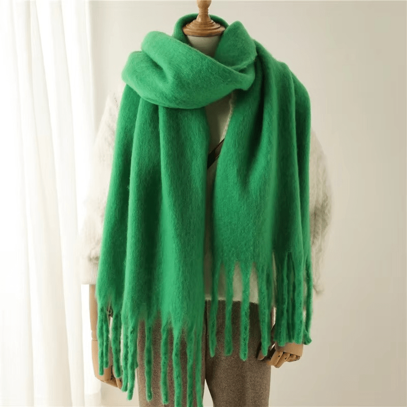 Grande écharpe femme à pompons, 200 x 70 cm, seize coloris, vert