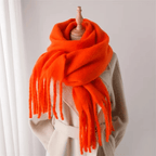 Grande écharpe femme à pompons, 200 x 70 cm, seize coloris, orange