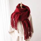 Grande écharpe femme à pompons, 200 x 70 cm, seize coloris, marron foncé