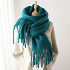 Grande écharpe femme à pompons, 200 x 70 cm, seize coloris, turquoise