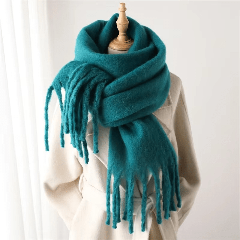 Grande écharpe femme à pompons, 200 x 70 cm, seize coloris, turquoise