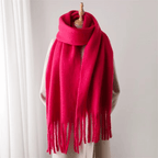 Grande écharpe femme à pompons, 200 x 70 cm, seize coloris, rose