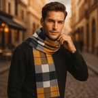 Écharpe homme rayée à chevrons, dix coloris d'hiver, jaune et gris