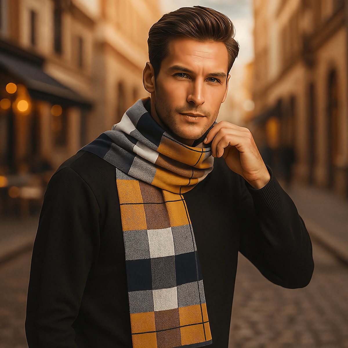 Écharpe homme rayée à chevrons, dix coloris d'hiver, jaune et gris