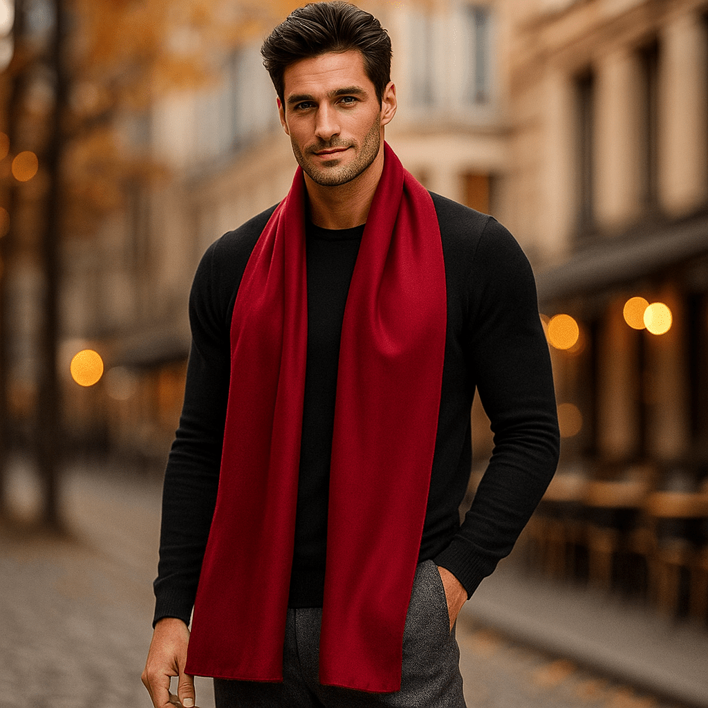 Écharpe homme rayée à chevrons, dix coloris d'hiver, rouge foncé