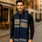 Écharpe homme rayée à chevrons, dix coloris d'hiver, gris et bleu