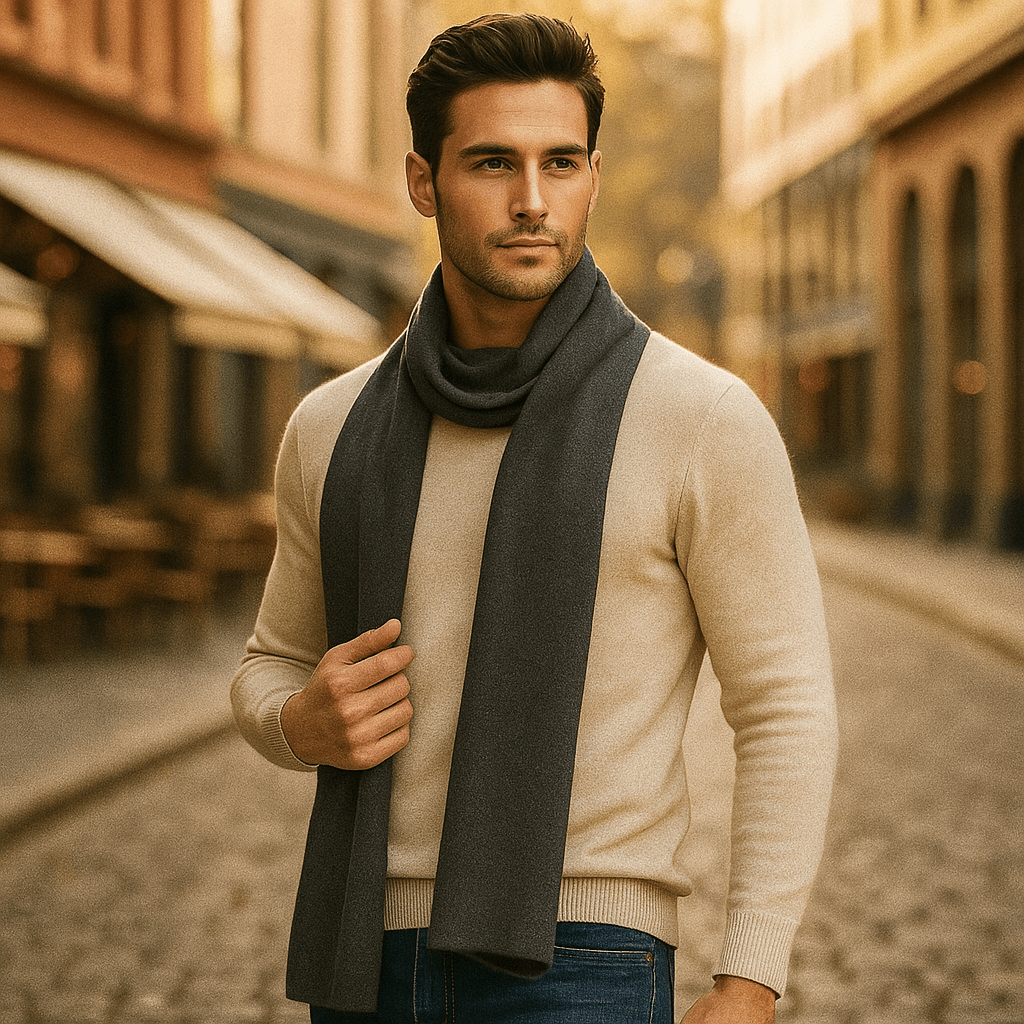 Écharpe homme rayée à chevrons, dix coloris d'hiver, gris foncé