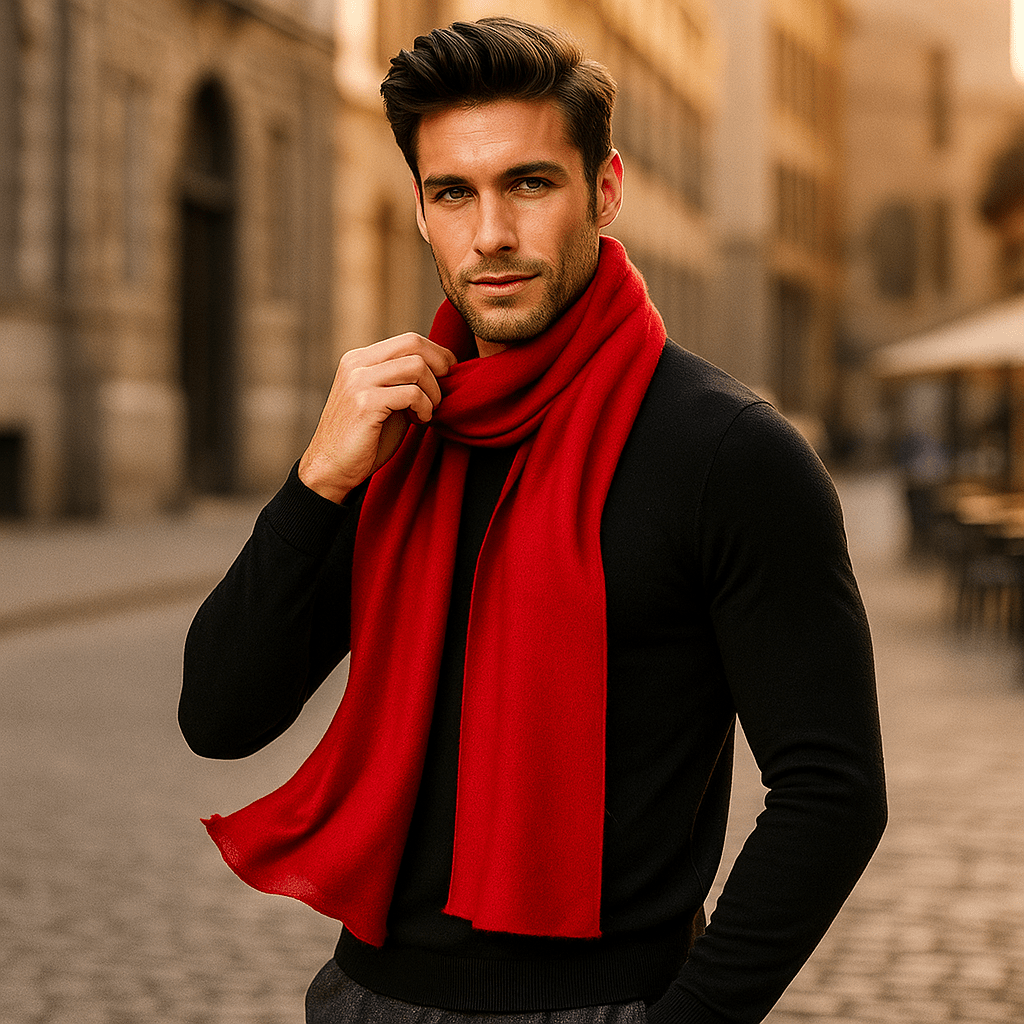 Écharpe homme rayée à chevrons, dix coloris d'hiver, rouge