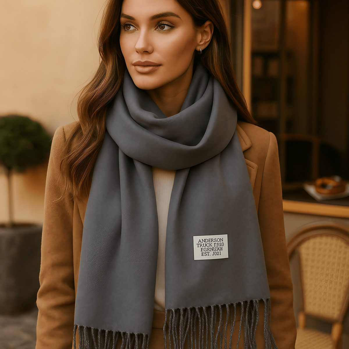 Écharpe réversible femme effet pashmina, treize coloris, gris