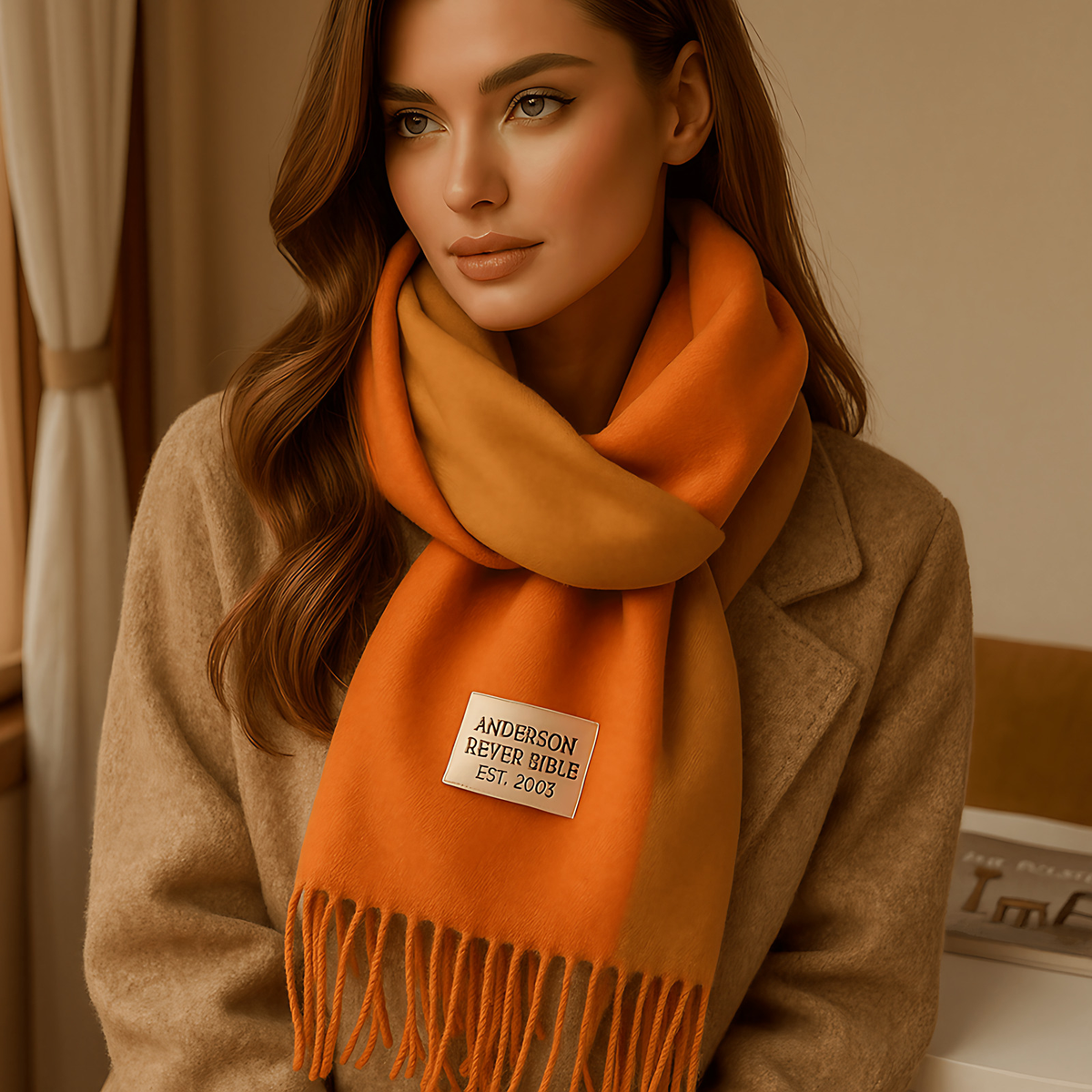 Écharpe réversible femme effet pashmina, treize coloris, orange