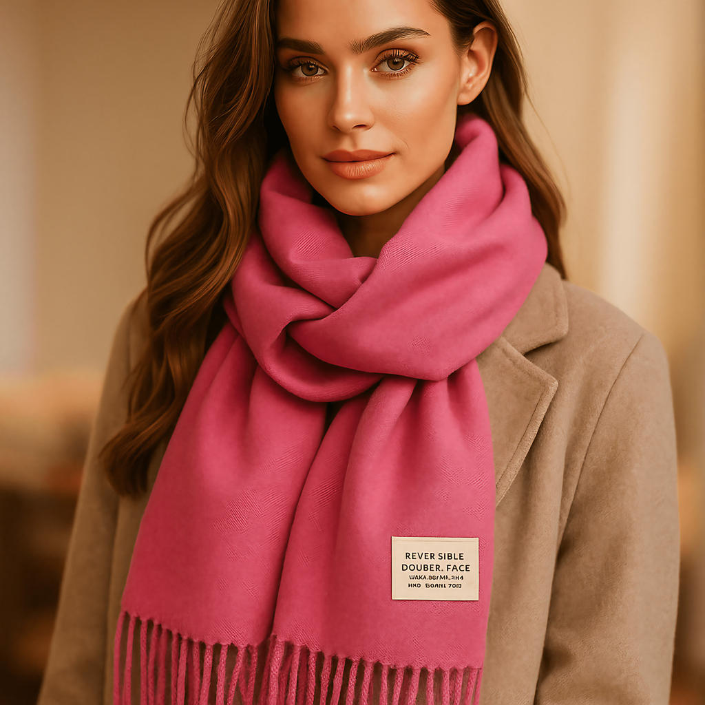 Écharpe réversible femme effet pashmina, treize coloris, rose foncé