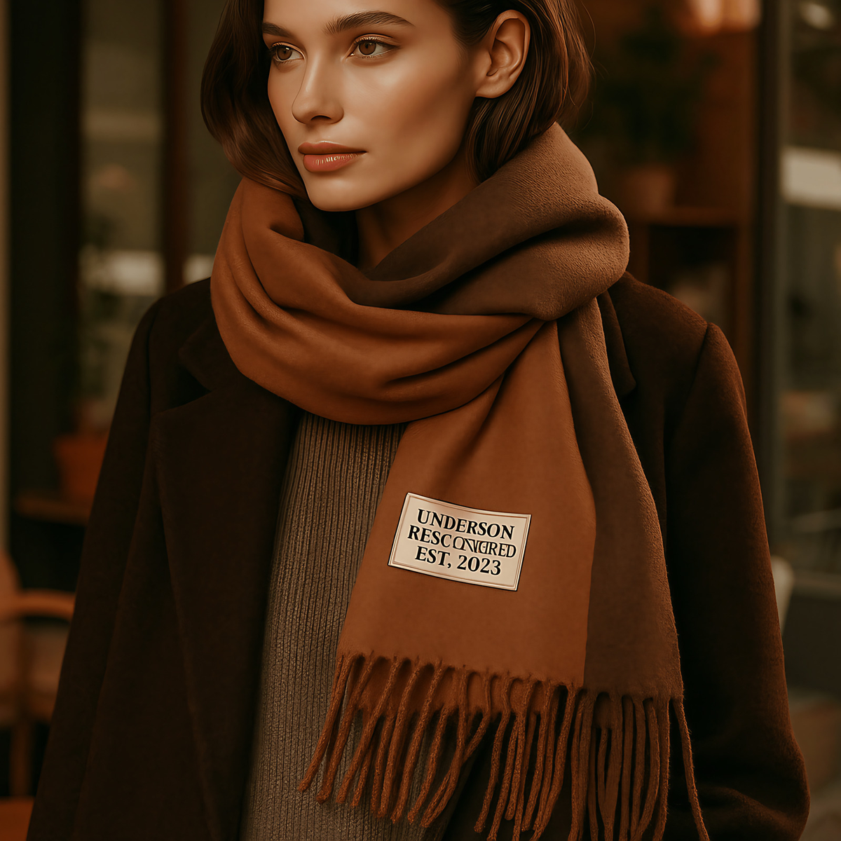 Écharpe réversible femme effet pashmina, treize coloris, marron