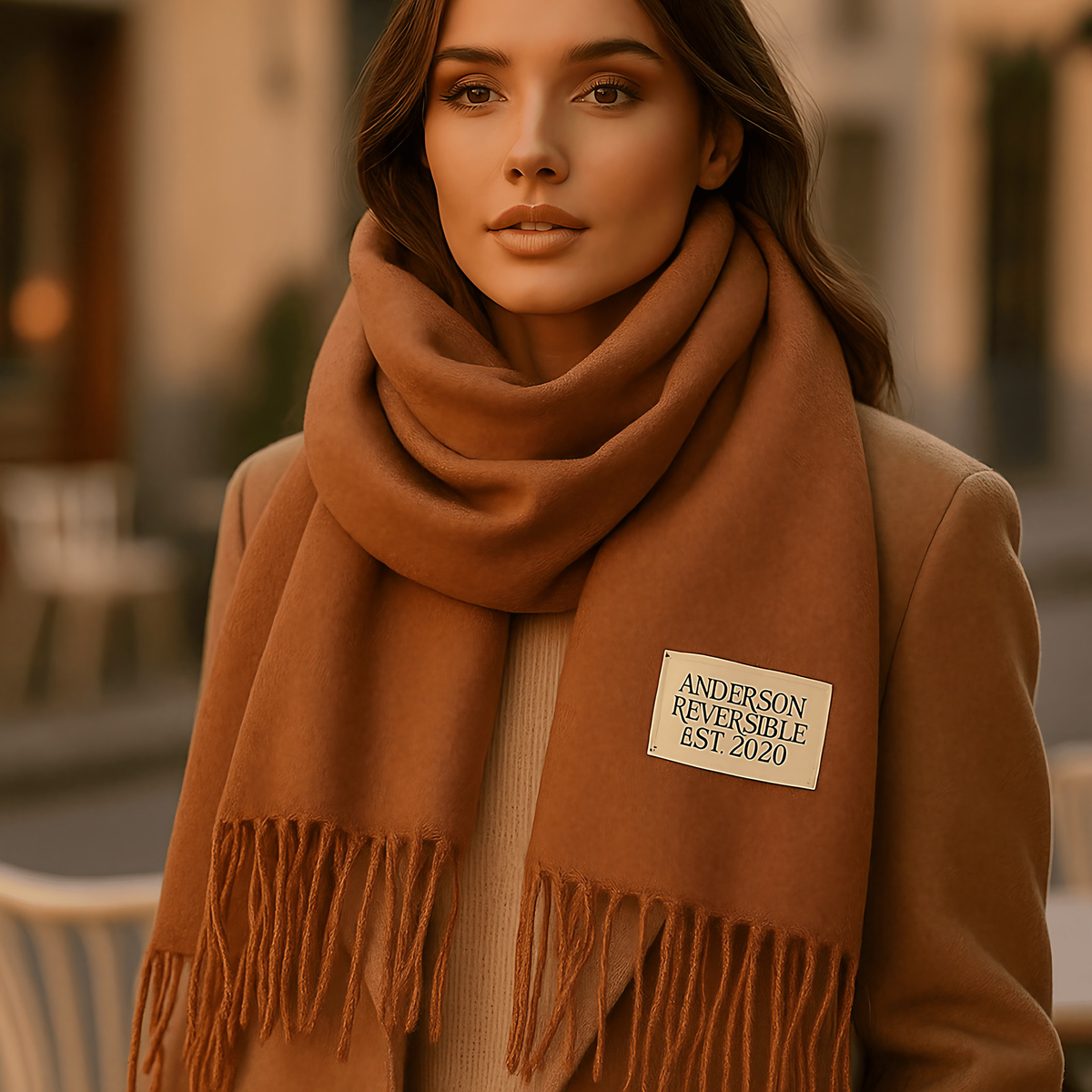 Écharpe réversible femme effet pashmina, treize coloris, marron clair