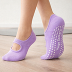 Chaussettes de pilates femme antidérapantes, coton extensible, pourpre