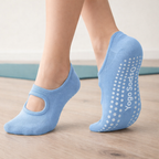 Chaussettes de pilates femme antidérapantes, coton extensible, bleu