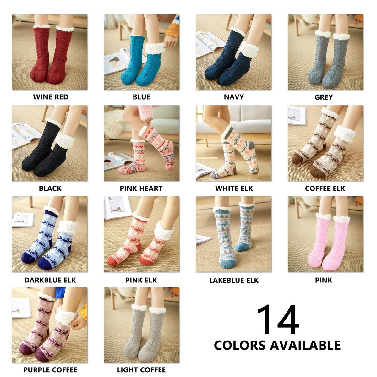 Chaussettes d'intérieur femme à semelle antidérapante, revers doux