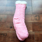 Chaussettes d'intérieur femme à semelle antidérapante, revers doux, rose