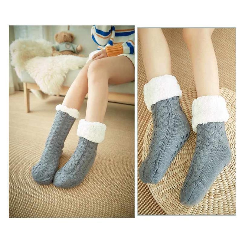 Chaussettes d'intérieur femme à semelle antidérapante, revers doux