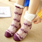 Chaussettes d'intérieur femme à semelle antidérapante, revers doux, pourpre