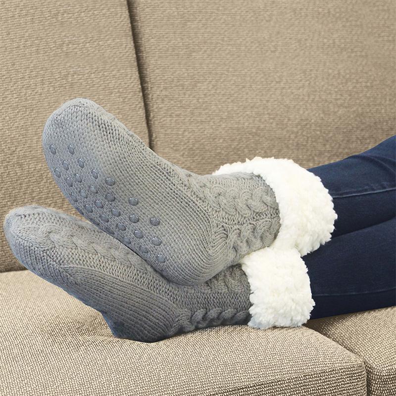Chaussettes d'intérieur femme à semelle antidérapante, revers doux