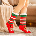 Chaussettes d'intérieur femme à semelle antidérapante, revers doux, rouge foncé