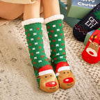 Chaussettes d'intérieur femme à semelle antidérapante, revers doux, vert