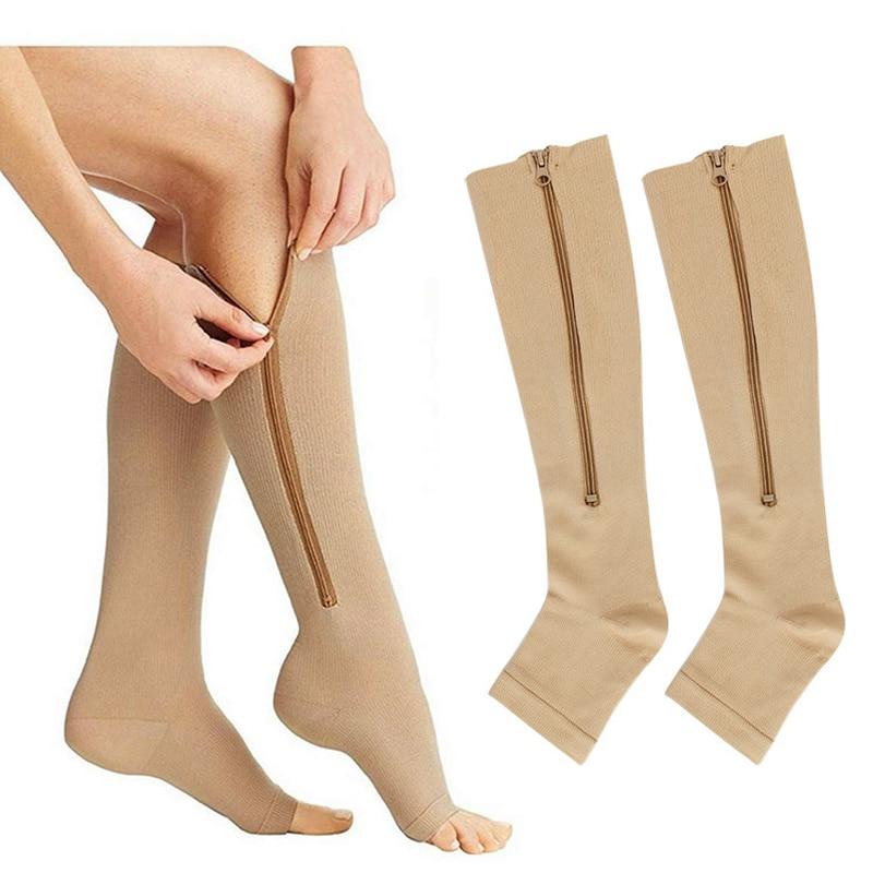 Chaussettes de compression mixtes 20-30 mmHg, sans coutures, beige