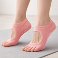 Chaussettes à cinq doigts femme antidérapantes, pilates et yoga, rose