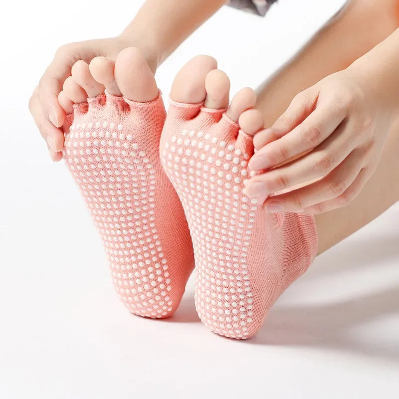 Chaussettes à cinq doigts femme antidérapantes, pilates et yoga