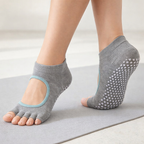 Chaussettes à cinq doigts femme antidérapantes, pilates et yoga, gris