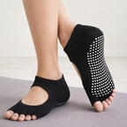 Chaussettes à cinq doigts femme antidérapantes, pilates et yoga, noir