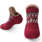 Chaussettes de sol unisexe doublées fausse fourrure, antidérapantes, rouge