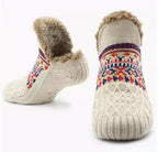 Chaussettes de sol unisexe doublées fausse fourrure, antidérapantes, blanc