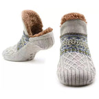 Chaussettes de sol unisexe doublées fausse fourrure, antidérapantes, gris